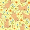 Seamless pattern with labrador dogs and flowers. Vector graphics