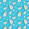 Seamless pattern with ladybugs in doodle style, on a blue background