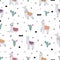 Seamless pattern with lama, cactus and decorative elements