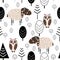 Seamless pattern with lamb and owl in forest Scandinavian style - vector illustration, eps