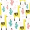 Seamless pattern with lamma, cactus and hand drawn elements. Childish texture. Great for fabric, textile Vector Illustration