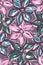 Seamless pattern. Large flowers in the style of an old drawing in a dusty complex pink and turquoise color.