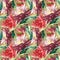 Seamless pattern with large watercolor flowers by peonies.