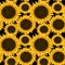 Seamless pattern, large yellow sunflowers on a dark background. Print, background, wallpaper,