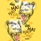 Seamless pattern with laughing hyena and blots on the yellow background