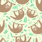 Seamless pattern of lazy sloths and leaves. Hand-drawn illustration of sloth for children, tropical summer, textile, texture,