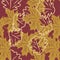 Seamless pattern with leaves and flowers doodling style