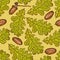 Seamless pattern with leaves of oak and acorns. Natural autumn objects.