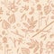 Seamless pattern with leaves, twigs, berries