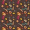 Seamless pattern with leaves, vase, candles, cozy. Perfect for wallpaper, gift paper, pattern fills, web page background, autumn