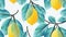 Seamless pattern, lemon fruit with blue leaves on branch on light blue background