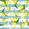 Seamless pattern with lemons, leaves and lavender, watercolor painting.