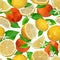 Seamless pattern of lemons and tangerines low poly