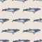 Seamless pattern lesser rorqual on beige background. Template of cartoon character of ocean for fabric