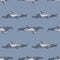 Seamless pattern lesser rorqual on gray background. Template of cartoon character of ocean for fabric