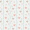 Seamless pattern with light color hearts and leaves on light background
