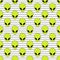 Seamless pattern in light gray and white a thin strip bright green alien head.