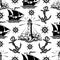 Seamless pattern with lighthouse ships and anchors.