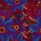 Seamless pattern of lilac clematis flowers with leaves red and blue