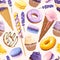 Seamless pattern with lilac and yellow sweets