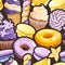 Seamless pattern with lilac and yellow sweets