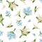 Seamless pattern with lily of the valley and forget-me-not flowers. Vector illustration