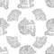 Seamless pattern from line art corals sea life object black and white