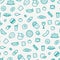 Seamless Pattern With Line Icons of Food Like Sausage, Cake, Donut, Croissant, Bacon, Muffins, Coffee, Salad etc.