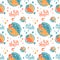 Seamless pattern in lino style, flounder and coral