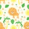 Seamless pattern with lion in Scandinavian style - vector illustration, eps