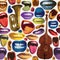 Seamless pattern with lips, double bass and trumpet