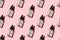 Seamless pattern of liquid oil serum bottle isolated on pink background. Retinol, aha, bha acid, collagen skincare fluid