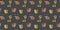 Seamless pattern of little cartoon stylized leopards, giraffes, buffalos, and South American noses with white outlines on a dark b