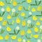 Seamless pattern with little chicks and dandelions