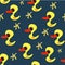 Seamless pattern with little duckling and starfish