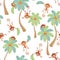 Seamless pattern with Little Monkeys and Coconut Trees