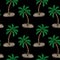 Seamless pattern with little palm tree embroidery stitches imitation