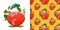 The seamless pattern of the little worm is coming up from the apples with the trees background