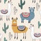 Seamless pattern with llama and cactus. vector illustration for fabric, textile,wallpaper