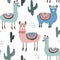 Seamless pattern with llama and cactus. vector illustration for fabric, textile,wallpaper