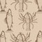 Seamless pattern with lobsters and fish on beige background