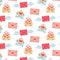 Seamless pattern with love envelopes, letters, hearts, wings. Romantic background. Valentines day mail