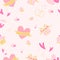 seamless pattern love, gift, cup cake, pink linen color background