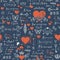 Seamless pattern with love lettering and hearts