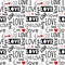 Seamless pattern with love phrases and hearts for Valentine s day