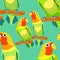 seamless pattern lovebirds parrot with a red head vector illustration