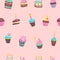 Seamless pattern. Lovely birthday cakes with candles. For printing on textiles, paper