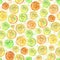 Seamless pattern with lovely colorful citrus slices. Watercolor painting. Hand drawn summer illustration.