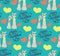 Seamless pattern with lovers cartoon cats hearts