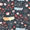 Seamless pattern with lovers cats and birds